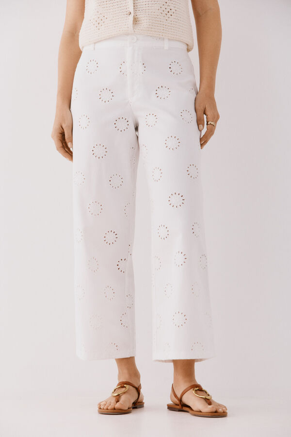 Cortefiel Pantal&oacute;n bordado Blanco