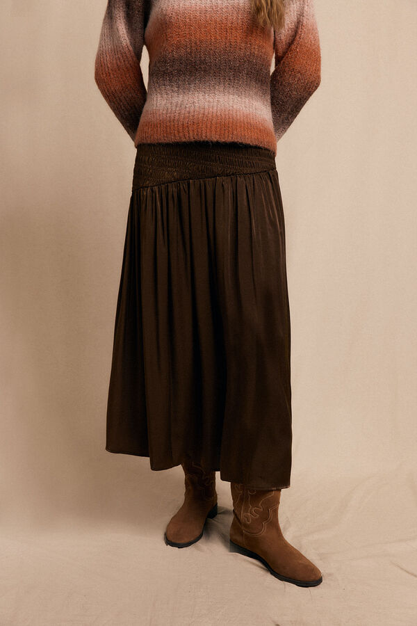 Slowlove Falda midi satinada Marr&oacute;n oscuro