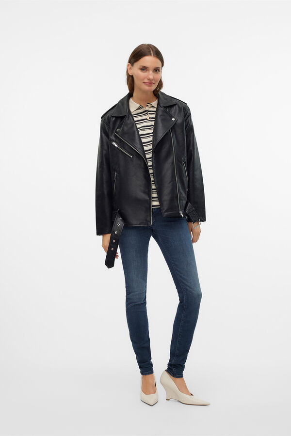 Vero Moda Cazadora biker efecto piel Negro