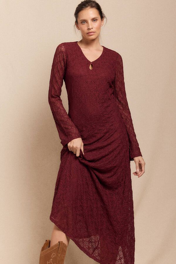 Slowlove Vestido encaje manga larga Vino