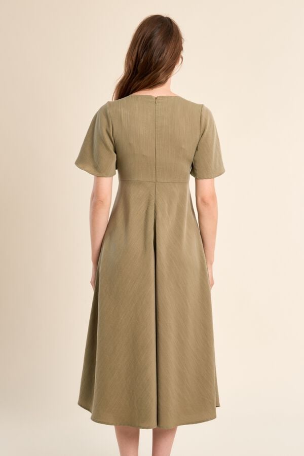 Molly Bracken Vestido comprido de manga curta com detalhes de pregas Verde