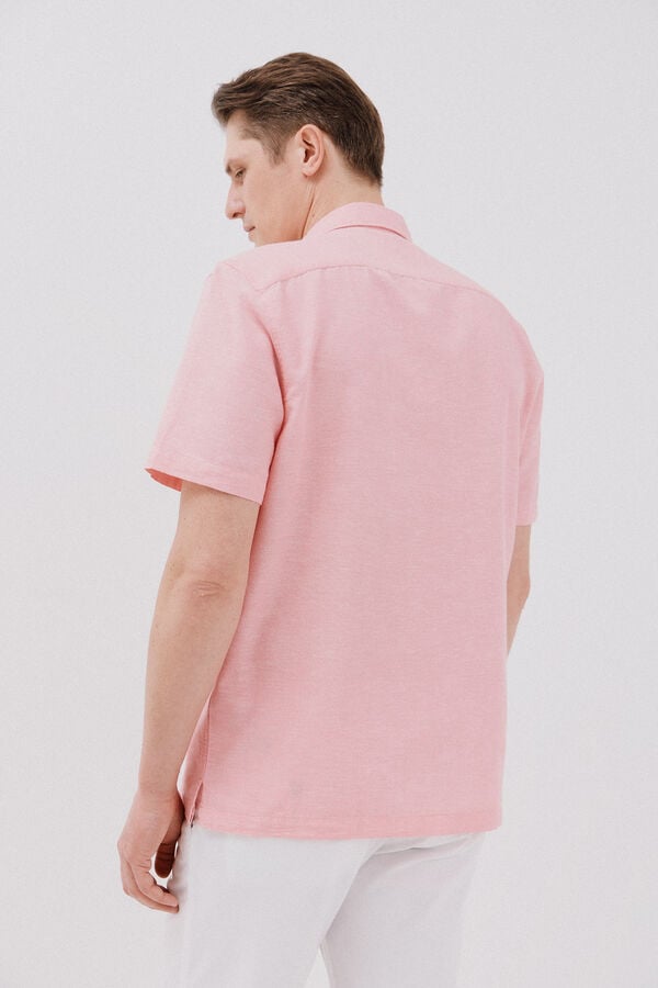 Cortefiel Camisa de manga curta de algod&atilde;o e linho simples Subiu