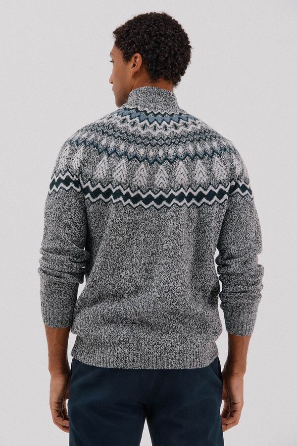 Cortefiel Jersey navide&ntilde;o fantas&iacute;a lana cuello alto cremallera Gris oscuro