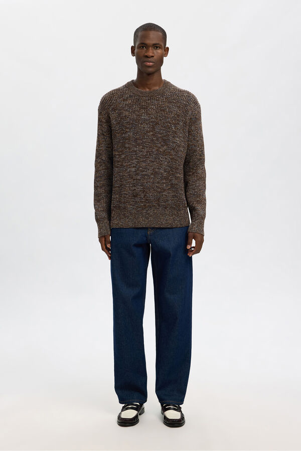 Selected Jersey cuello caja 100% algod&oacute;n org&aacute;nico Marr&oacute;n