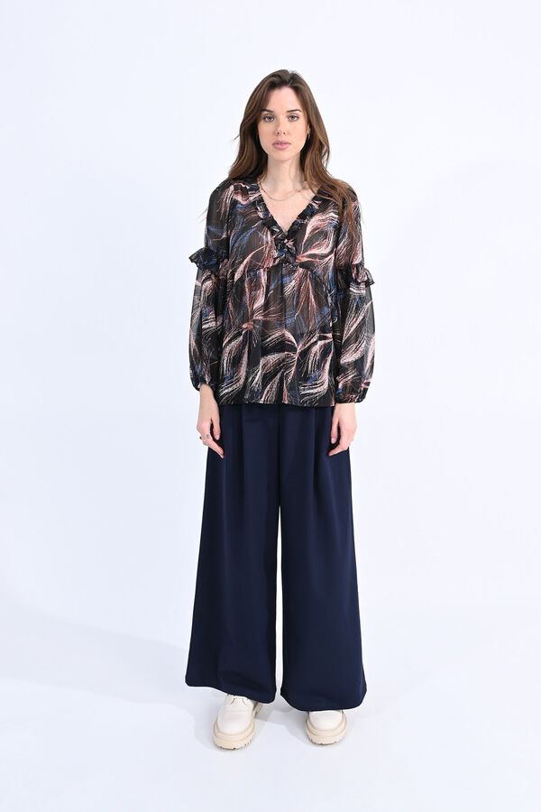 Molly Bracken Blusa de manga comprida com estampado e folhos Preto