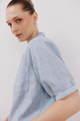 Cortefiel Camisa manga corta con lino Azul