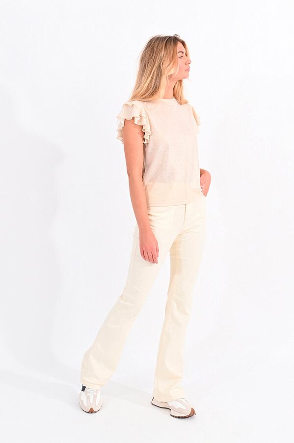 Molly Bracken T-shirt de mulher de manga curta com folhos Dourado