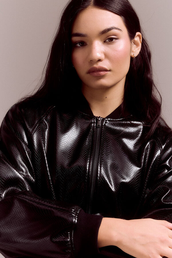 Slowlove Jaqueta bomber com efeito pele Preto