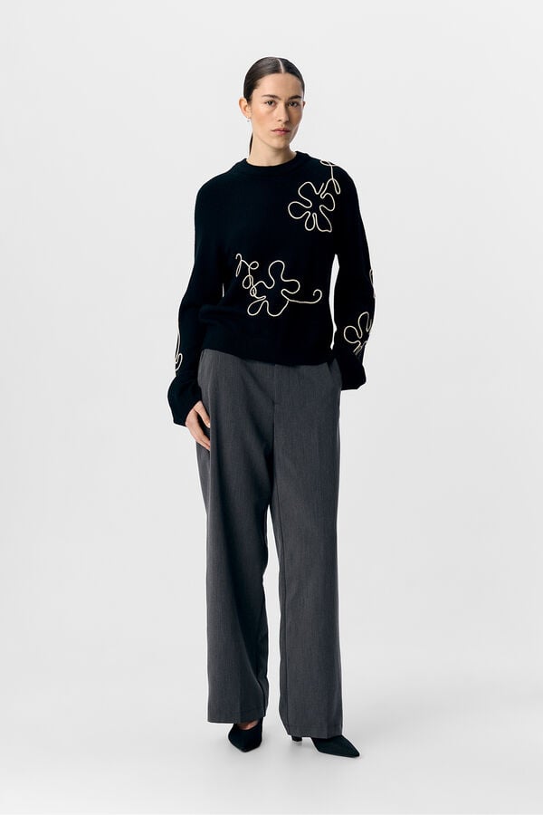 Object Jersey punto bordado flor Gris oscuro