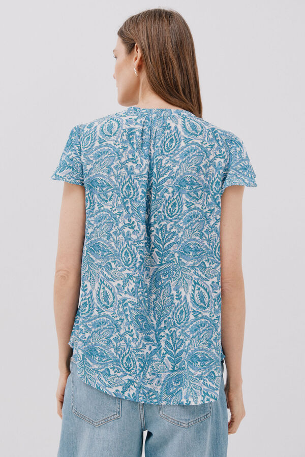 Cortefiel Blusa manga volante Estampado azul