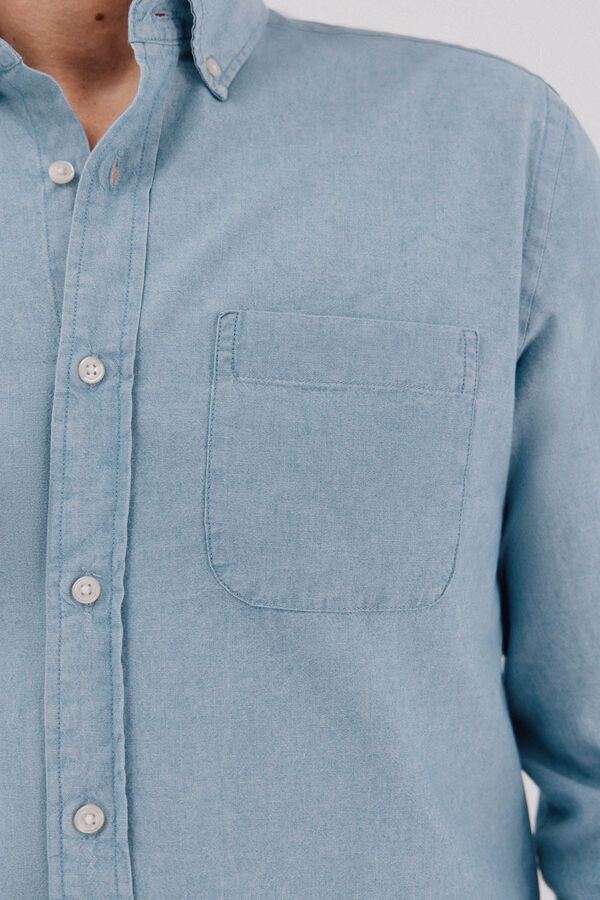 Cortefiel Camisa jeans com bolso Azul