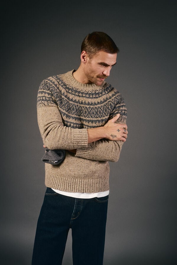 OOTO Jersey navide&ntilde;o jacquard cuello caja Beige