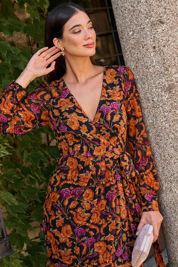 Pol&iacute;n Et Moi Vestido com flores capalila Preto