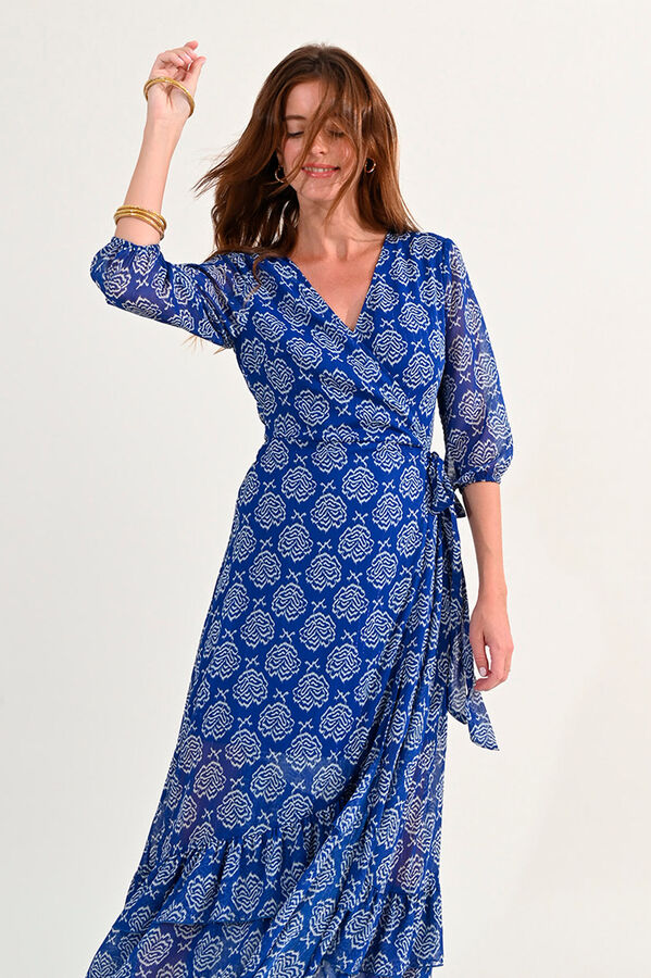 Molly Bracken Vestido largo con estampado y volantes Azul