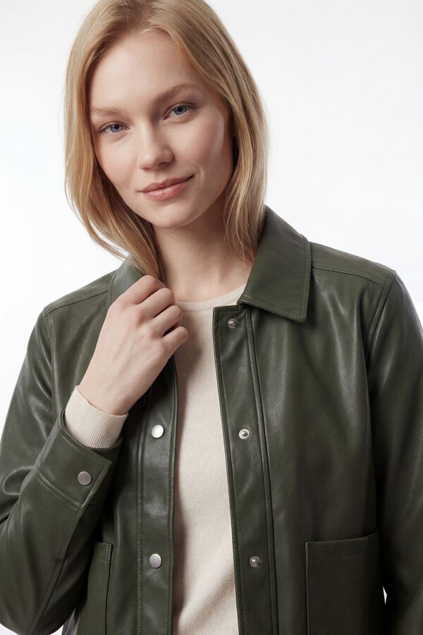 Vila Chaqueta polipiel abotonada Kaki