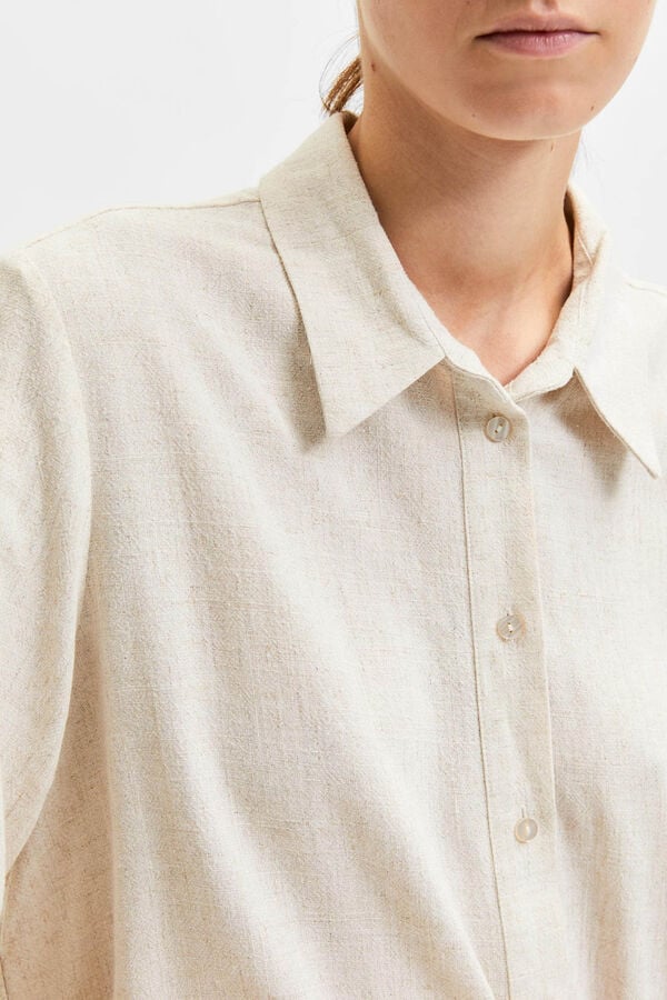 Selected Camisa de manga larga de lino Regular Fit Beige