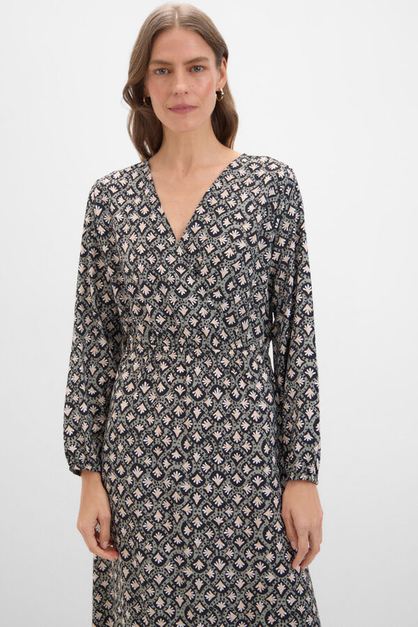 Cortefiel Vestido largo estampado geom&eacute;trico Estampado verde