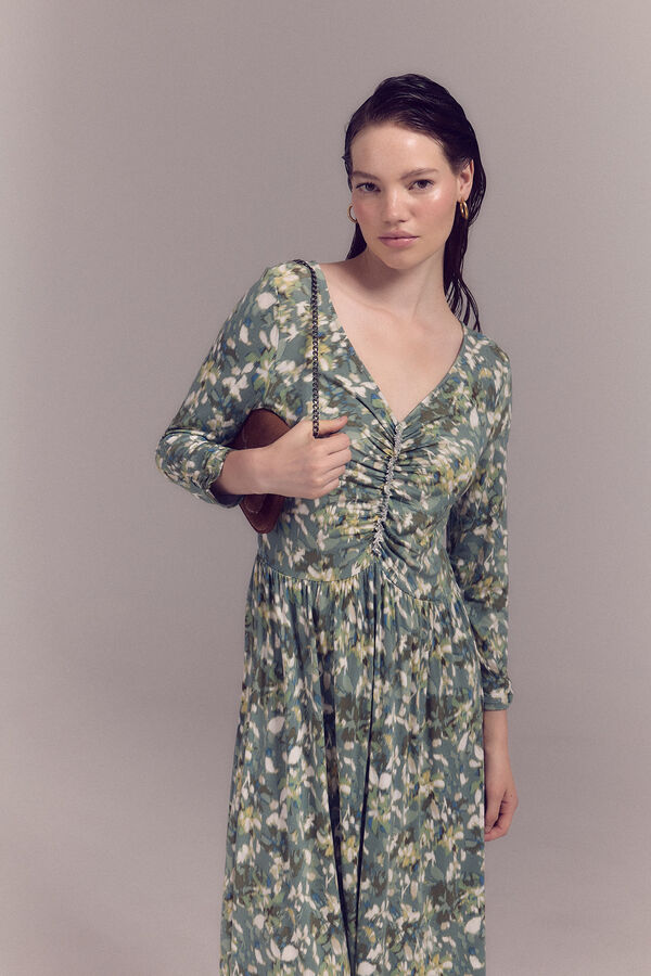 Slowlove Vestido punto estampado frunce Multicolor