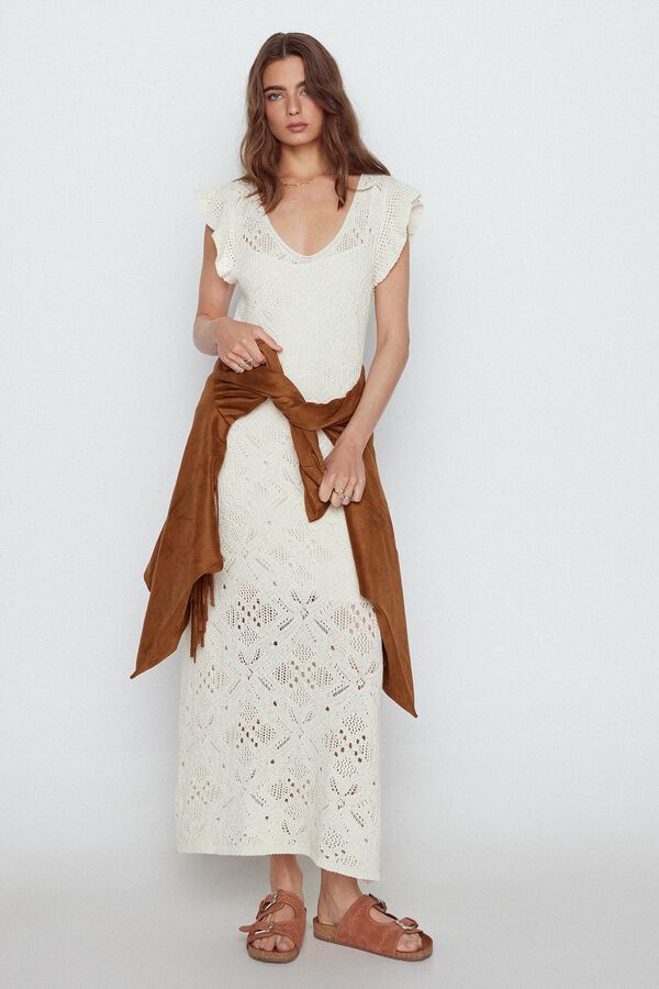 Slowlove Vestido crudo volantes Marfil