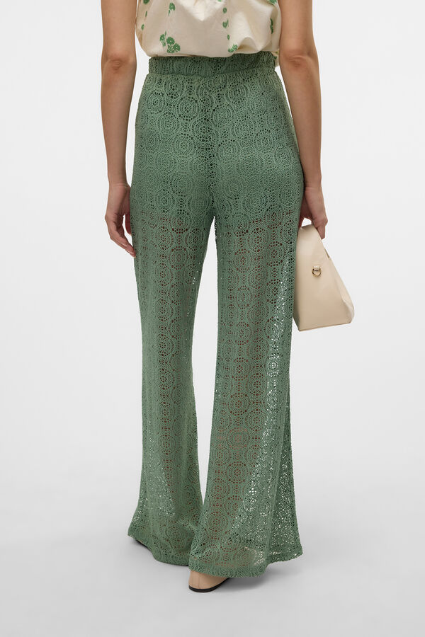 Vero Moda Pantalón largo fluido con calados Verde oscuro