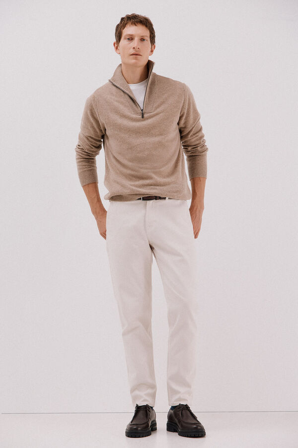 Cortefiel Jersey lana lambswool cuello abierto cremallera Camel
