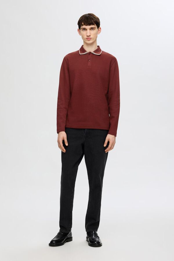 Selected Camisa p&oacute;lo de manga comprida confeccionada em 100% algod&atilde;o org&acirc;nico. Vermelho