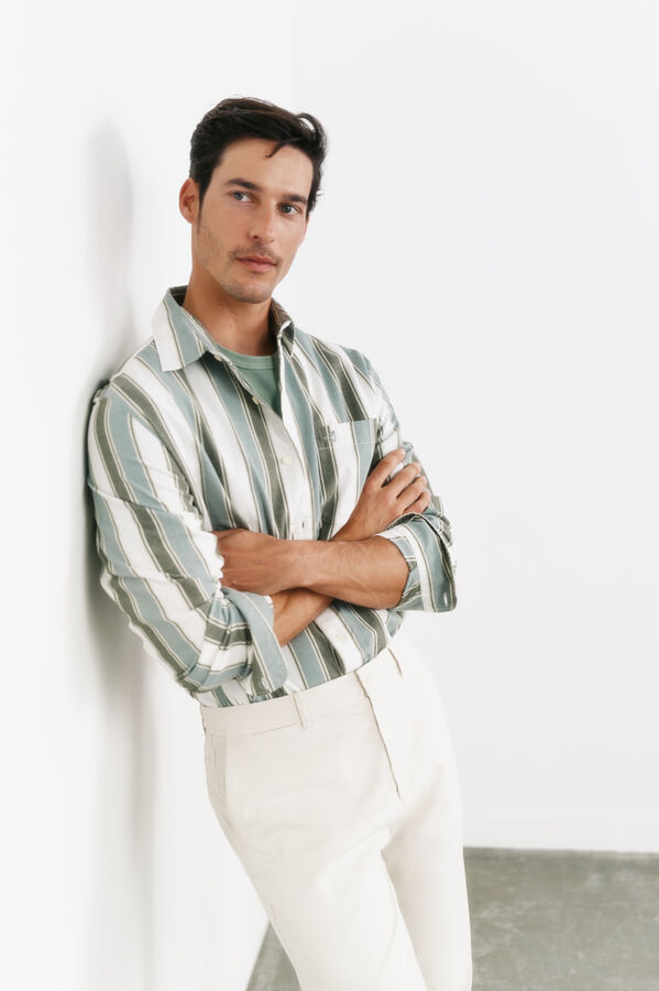 OOTO Camisa rayas relaxed fit Kaki