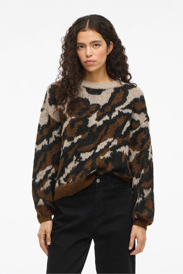 Vila Jersey de punto jacquard con lana Marr&oacute;n