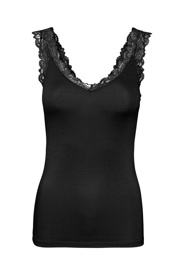 Vero Moda Top ajustado de mujer con encaje Negro