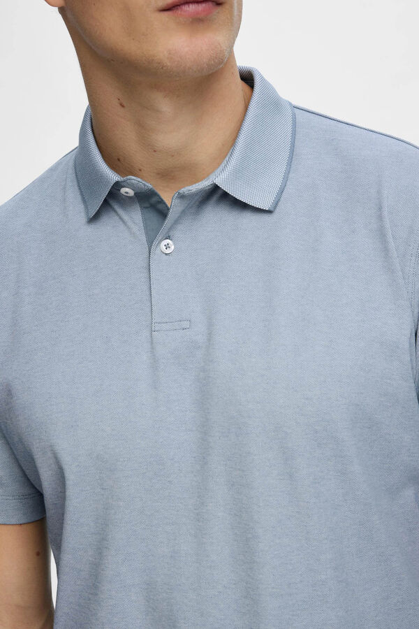 Selected Polo de manga curta confecionado com algodão orgânico Azul