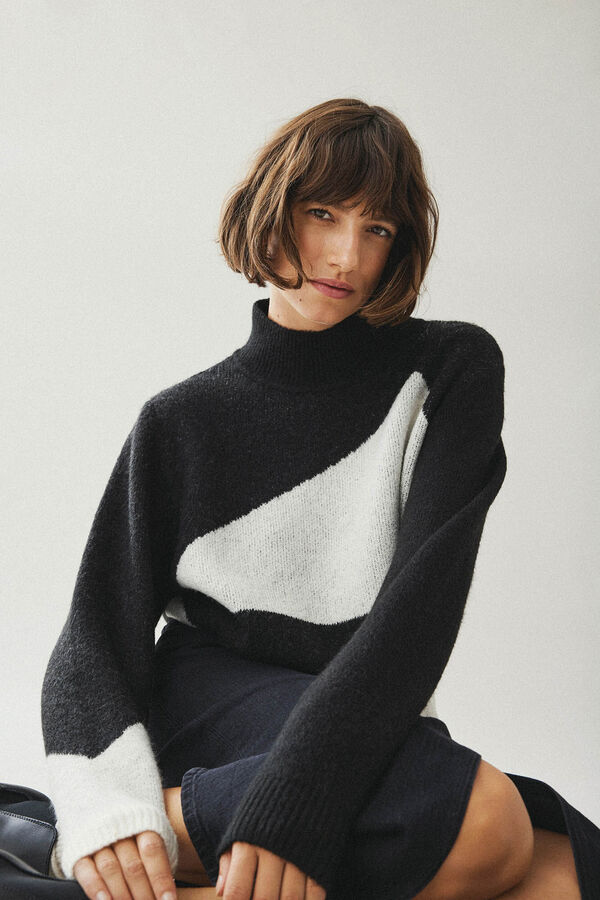 Vila Jersey de punto color block Negro