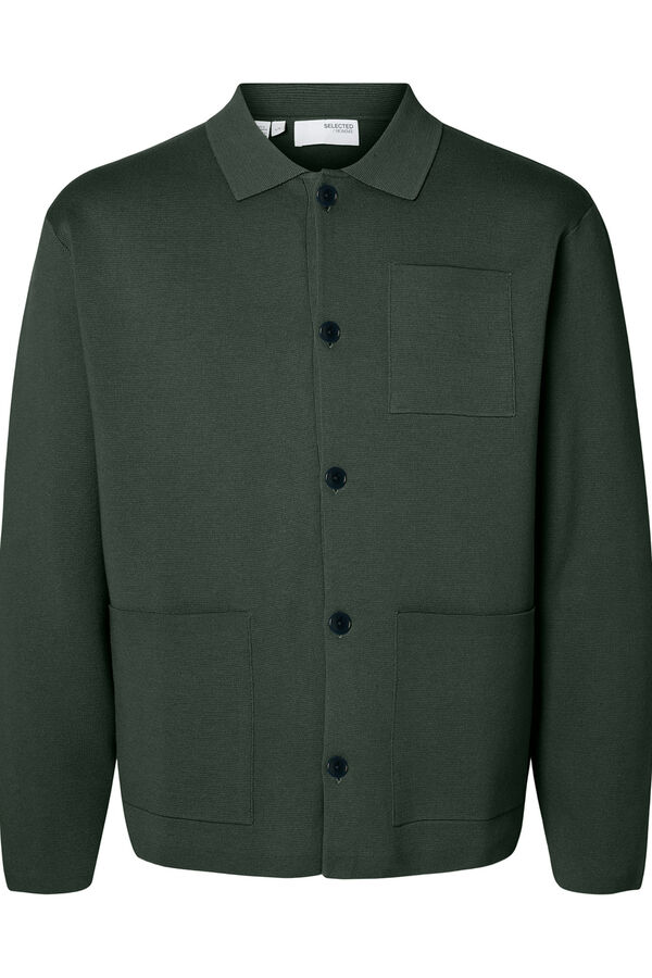 Selected Chaqueta c&aacute;rdigan con bolsillos 100% algod&oacute;n org&aacute;nico Verde oscuro