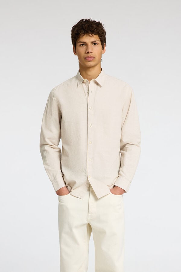 Selected Camisa de linho slim fit Tostado