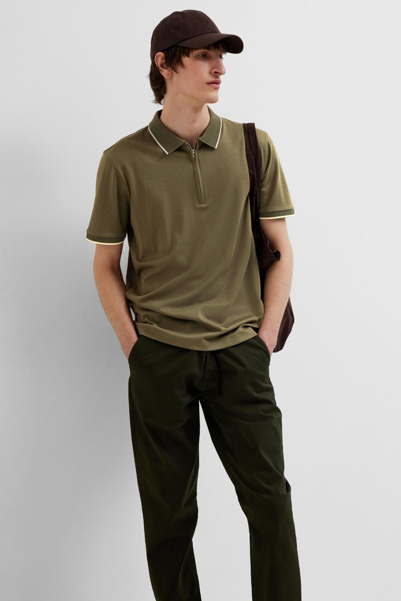 Selected Polo de manga corta con cremallera de algod&oacute;n org&aacute;nico.