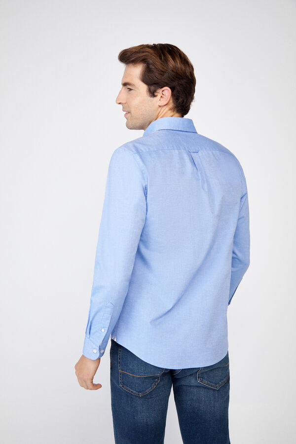 Cortefiel Camisa lisa algodón orgánico Oxford Azul