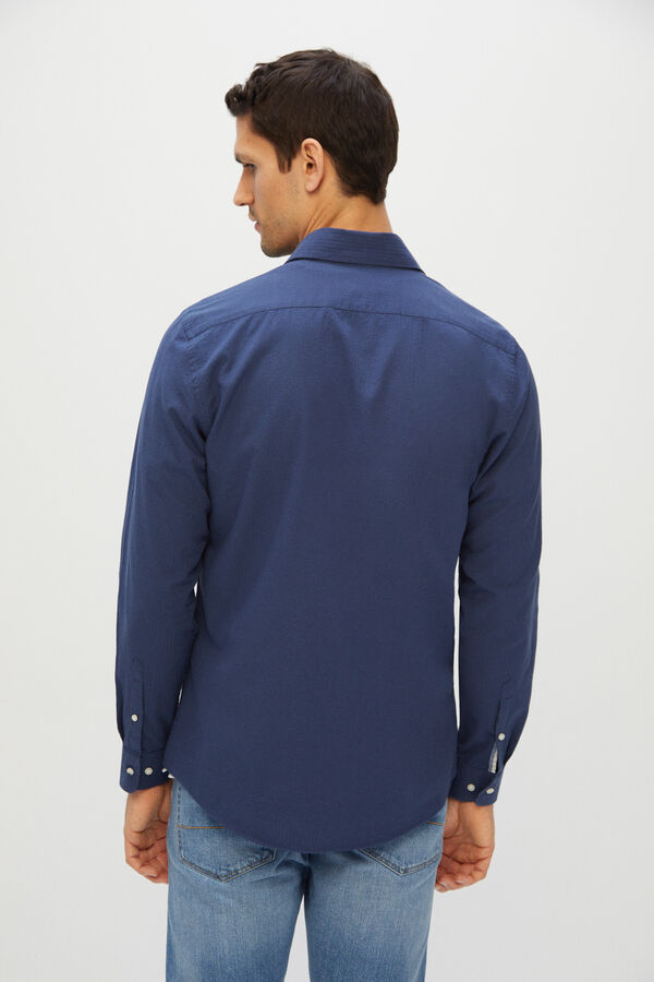 Cortefiel Camisa lisa tecido seersucker Azul
