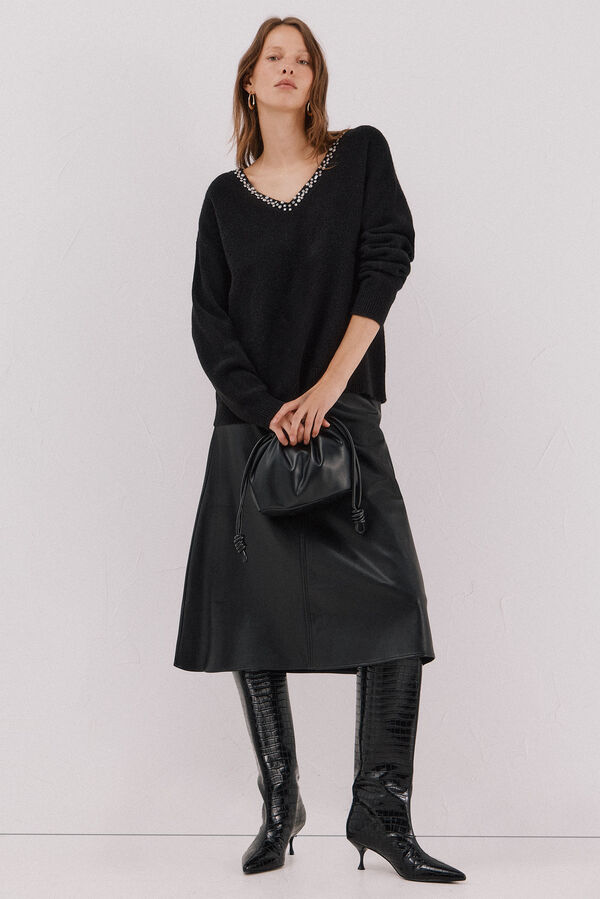 Cortefiel Jersey punto joyas Negro