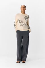 Object Jersey punto bordado flor Beige