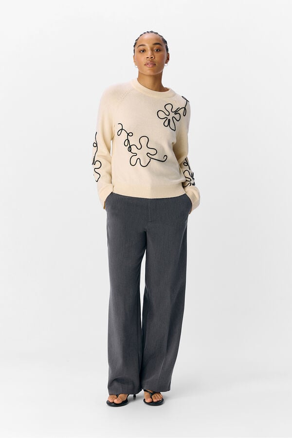 Object Jersey punto bordado flor Beige