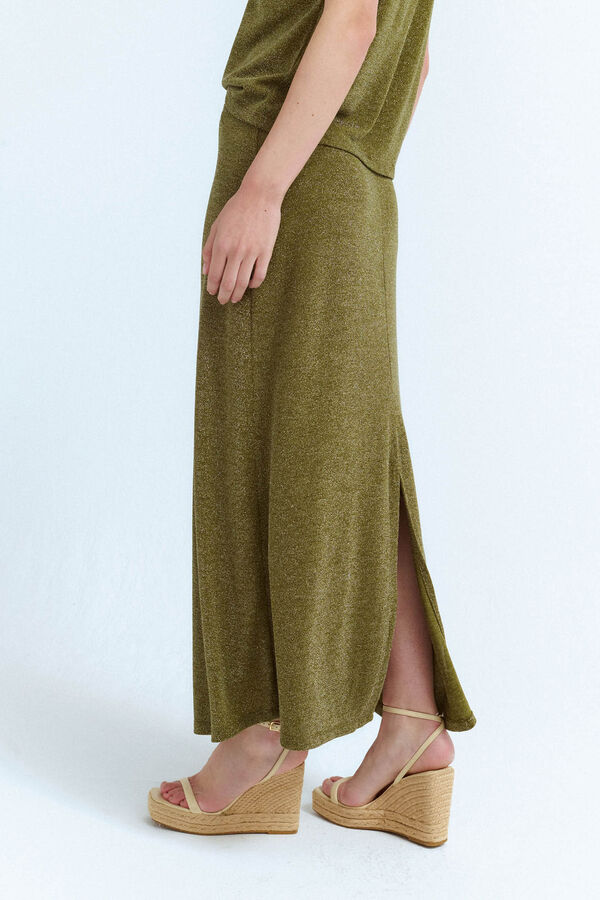 Vila Falda midi de punto con lúrex Verde oscuro