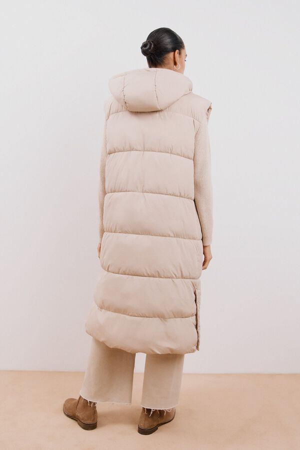 Cortefiel Colete comprido pescoço com capuz Ecru