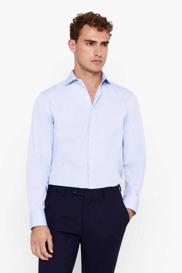 Cortefiel Camisa vestir pinpoint liso f&aacute;cil plancha Azul