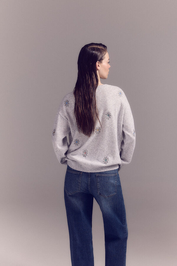 Slowlove Jersey bordado flores Gris