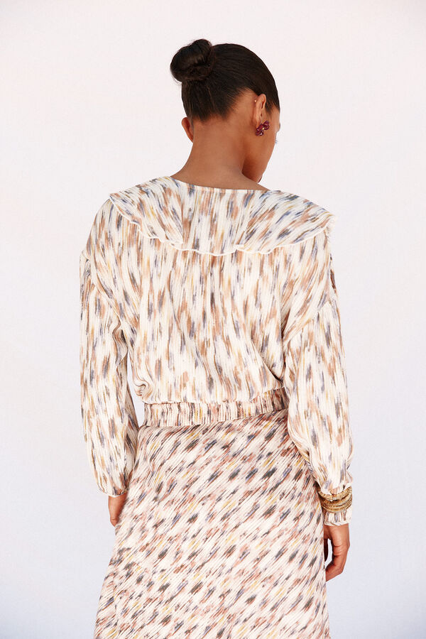 Cortefiel Blusa estampada com folhos Multicolorido