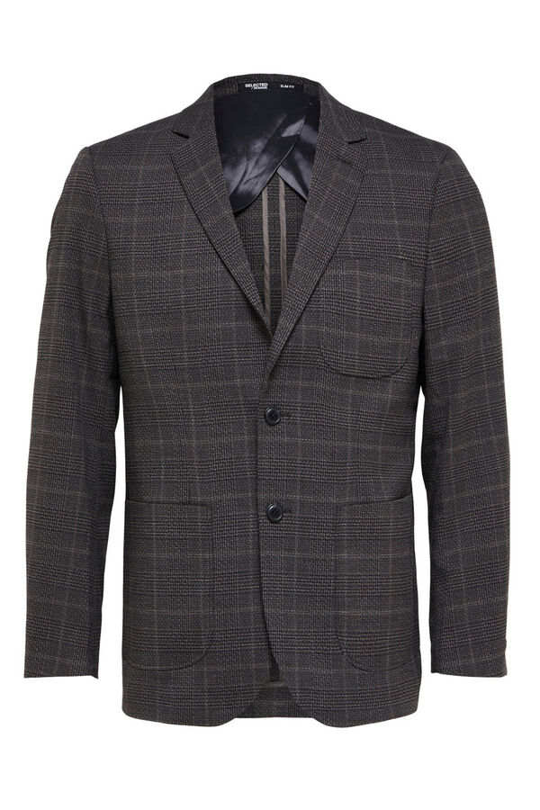 Selected Chaqueta de traje de hombre Slim Fit cuadros Marr&oacute;n