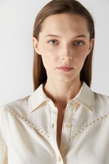 Cortefiel Camisa 100% lyocell cor denim Branco