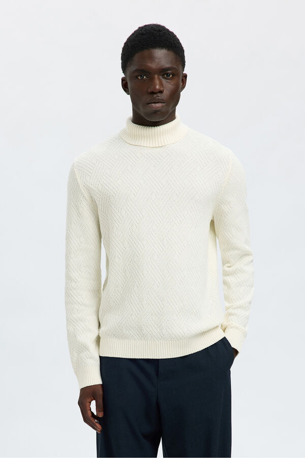 Selected Camisola estruturado de gola alta 100% algod&atilde;o org&acirc;nico  Branco