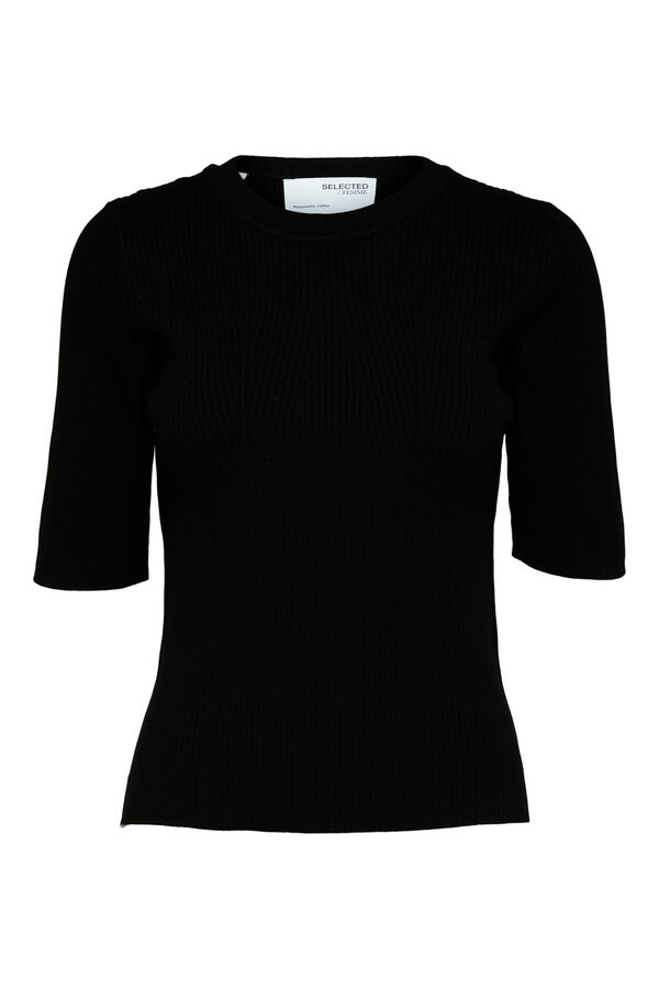 Selected Femme Top de malha de manga curta confecionado com Lenzing Ecovero Preto