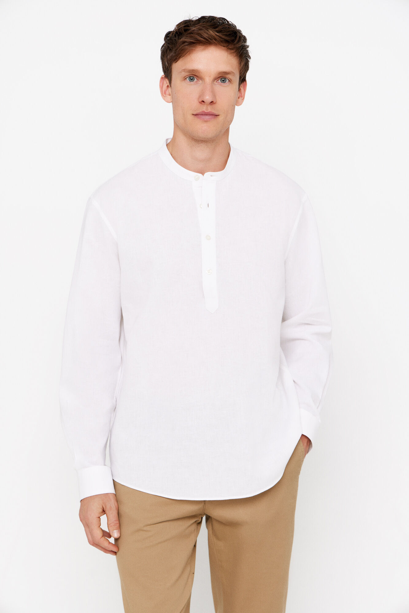 Cortefiel Polera lino algod&oacute;n cuello mao
