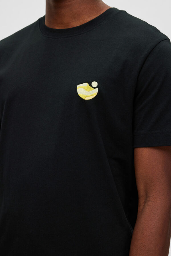 Cortefiel T-shirt de algodão orgânico com detalhe bordado Preto